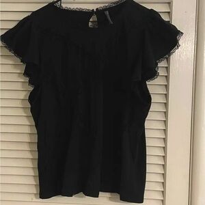 Anthropologie black top with lace inserts